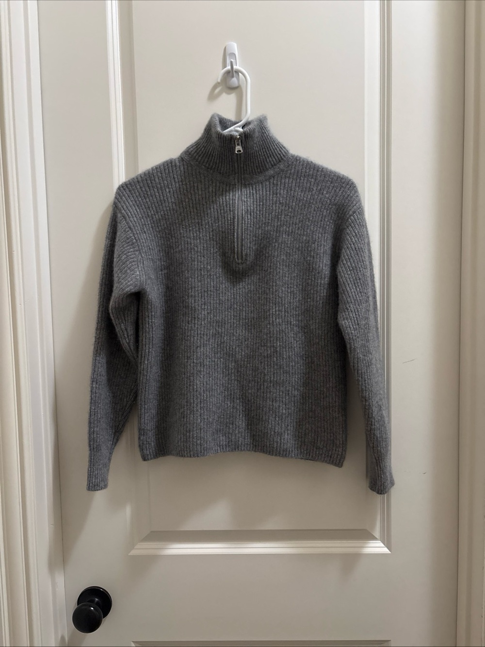 Quince Gray Ribbed Half-Zip Turtleneck Sweater Cashmere